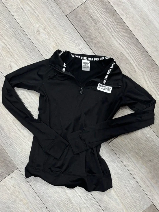 PINK Victoria's Secret Black Long-Sleeve Half Zip Pullover - Picture 2 of 3
